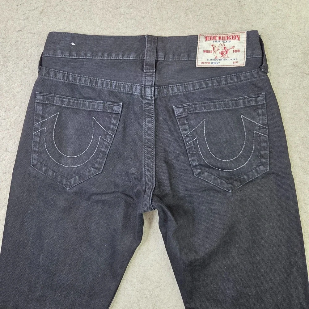 True Religion Mens All Black Jeans Size 31x33 Faded Dark Wash Slim Denim